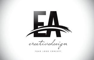 ea ea lettera logo design con swoosh e pennellata nera. vettore