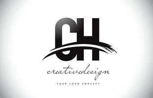 ch ch lettera logo design con swoosh e pennellata nera. vettore