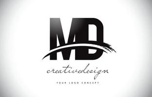 md md lettera logo design con swoosh e pennellata nera. vettore