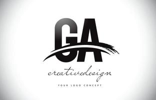 design del logo della lettera ga ga con swoosh e pennellata nera. vettore
