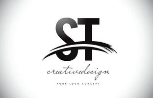 design del logo della prima lettera con swoosh e pennellata nera. vettore
