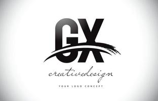 design del logo della lettera gx gx con swoosh e pennellata nera. vettore