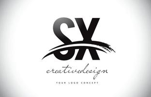 design del logo della lettera sx sx con swoosh e pennellata nera. vettore