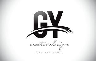 gy gy letter logo design con swoosh e pennellata nera. vettore