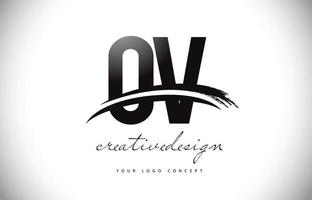 ov ov lettera logo design con swoosh e pennellata nera. vettore