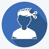 icona di taglio dei capelli in stile alla moda lunga ombra isolato su sfondo blu morbido vettore