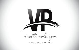 design del logo della lettera vp vp con swoosh e pennellata nera. vettore