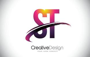 logo della lettera viola st st con design swoosh. logo vettoriale creativo magenta lettere moderne.