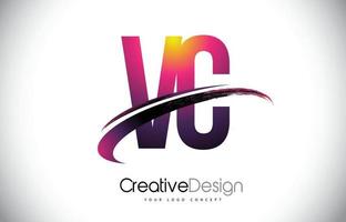 vc vc logo lettera viola con design swoosh. logo vettoriale creativo magenta lettere moderne.
