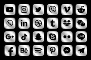 silver facebook, instagram, twitter, youtube, whatsapp, dribble, tiktok, linkedin, google plus e molti altri silver collection di popolari icone dei social media. vettore