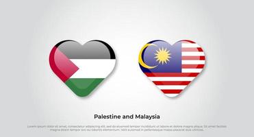 amore palestina e malesia simbolo. icona della bandiera del cuore. illustrazione vettoriale