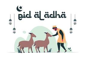 illustrazione grafica vettoriale di eid al-adha e la festa del sacrificio. pecore e uomini musulmani perfetti per poster e striscioni