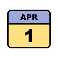 1 ° aprile Data in un giorno unico calendario vettore