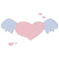 simbolo del cuore volare sull'incisione di schizzo di ali. simbolo di mal d'amore romantico. simbolo di san valentino vettore