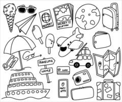 set di doodle disegnati a mano che viaggiano isolati su sfondo bianco. vettore