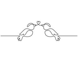 una linea singola continua di due romantici uccelli amorevoli per San Valentino vettore