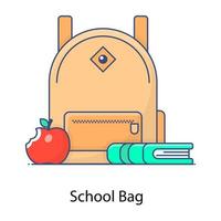 icona della borsa di scuola nel disegno vettoriale di contorno piatto