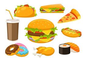 set di fast food con illustrazione vettoriale di bevande e dessert