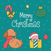 cartone animato di auguri di Natale con illustrazione vettoriale di lettere