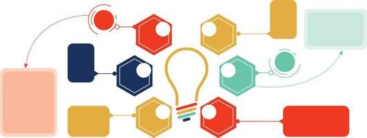 infografica per scrivere idee, raggiungere obiettivi, risolvere problemi. per ufficio, scuola, affari. schema colorato. lampadina, nido d'ape. linee e blocchi. illustrazione vettoriale piatta