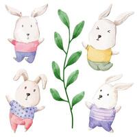 illustrazione vettoriale acquerello set di adorabile coniglio per il tuo design.