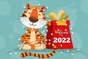 Design tipografico dell'anno della tigre 2022. la tigre è elementi tradizionali e zodiaco cinese. vettore