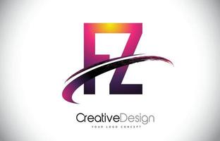 fz fz logo lettera viola con design swoosh. logo vettoriale creativo magenta lettere moderne.