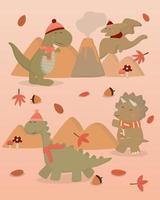 divertente simpatico cartone animato dinosauri festa vettore