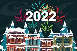 saluto del nuovo anno 2022 cartone animato con lettering illustrazione vettoriale