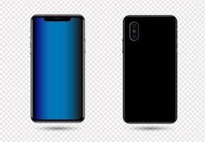 smartphone realistico mockup.3d telefono cellulare con schermo blu vuoto, modello su sfondo trasparente. vettore