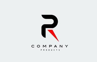 r icona rossa del logo della lettera dell'alfabeto con colore nero. design creativo per il business e l'azienda vettore