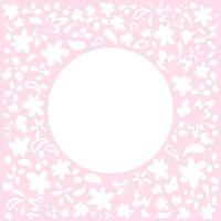 cornice floreale fiori bianchi su sfondo rosa. cornice vettoriale con posto rotondo per il testo.
