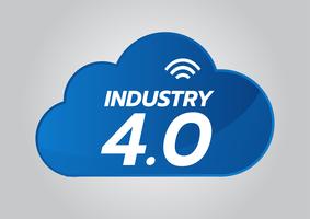 Concetto di industriale 4.0, icona di vettore di fabbrica intelligente. Illustrazione di Wi Fi Plant. Tecnologia industriale Internet of Things (IoT).