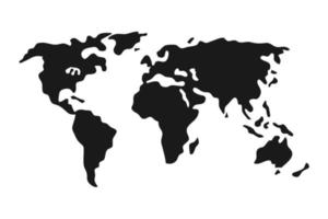 semplice mappa del mondo nero in stile piano isolato su priorità bassa bianca. illustrazione vettoriale. vettore