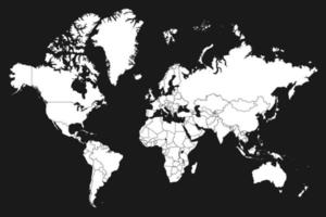 mappa del mondo ad alta risoluzione suddivisa in singoli paesi. mappa del mondo ad alto dettaglio su sfondo nero vettore