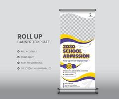 modello di banner roll up per l'ammissione alla scuola. x design banner per scuola, college, università, centro di coaching vettore