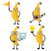 raccolta di simpatici personaggi di illustrazione di cartoni animati di banana 4 vettore
