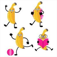 raccolta di simpatici personaggi di illustrazione di cartoni animati di banana 1 vettore
