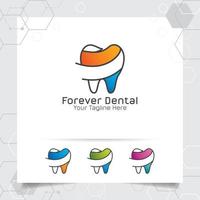 logo dentale dentista disegno vettoriale con il concetto di icona del dente a linea piatta. cure dentistiche per ospedale, medico, clinica e salute.