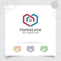 casa casa logo design concetto di amore cuore icona vettore. logo immobiliare e di proprietà per costruzione, appaltatore, architetto e casa in affitto. vettore