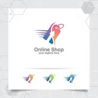 concetto di vettore di progettazione del logo dello shopping dell'icona del cartellino del prezzo e del simbolo della freccia per il negozio online, il mercato, l'e-commerce e il negozio online.