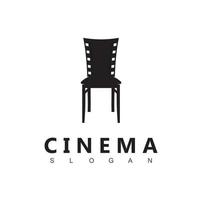 logo del cinema con il simbolo del film sedia isolata vettore