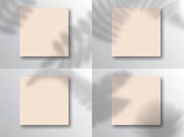 mockup di carta quadrata con sovrapposizioni di ombre realistiche foglia schefflera. ombra vettoriale di una pianta su uno sfondo rosa in uno stile moderno e minimalista.