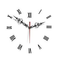 mockup del quadrante dell'orologio. Lancette delle ore, dei minuti e dei secondi con scala temporale per orologi vintage con numeri romani. modello isolato vettore 3D.