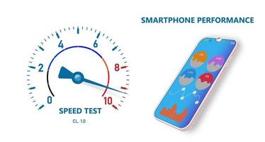 prestazioni dello smartphone con indicatore a freccia. progettazione di ui e ux con analisi. pannello del cellulare. illustrazione vettoriale. vettore