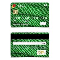 carta di credito vettoriale realistica su due lati, verde. carta di plastica di sconto per lo shopping. illustrazione vettoriale, design per carte bancarie