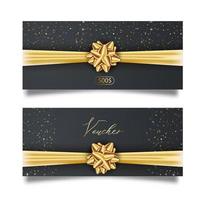 set di elegante buono regalo con nastro dorato e fiocco. modello elegante vettoriale per carta regalo, coupon e certificato isolato dallo sfondo.