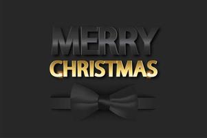 sfondo di natale con farfallino. Merry Christmas card illustrazione su sfondo nero con fiocco realistico. vettore