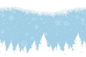 sfondo blu invernale con alberi di natale e fiocchi di neve. vettore