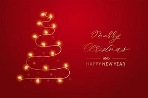 sfondo vacanza con albero di natale astratto, luci e ghirlande. Merry Christmas card illustrazione su sfondo rosso. vettore